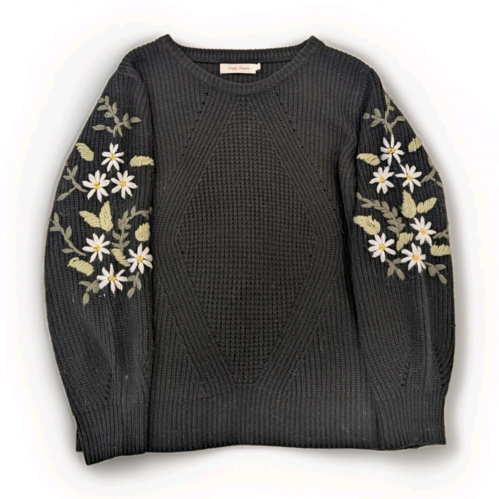 Cottagecore Fairy Grunge Dark Academia Floral Embroidered Chunky Knit Sweater